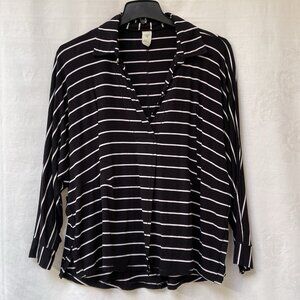 Free People Blouse Womens Small Stripe Popover Flowy Boho Nautical BatwingSleeve